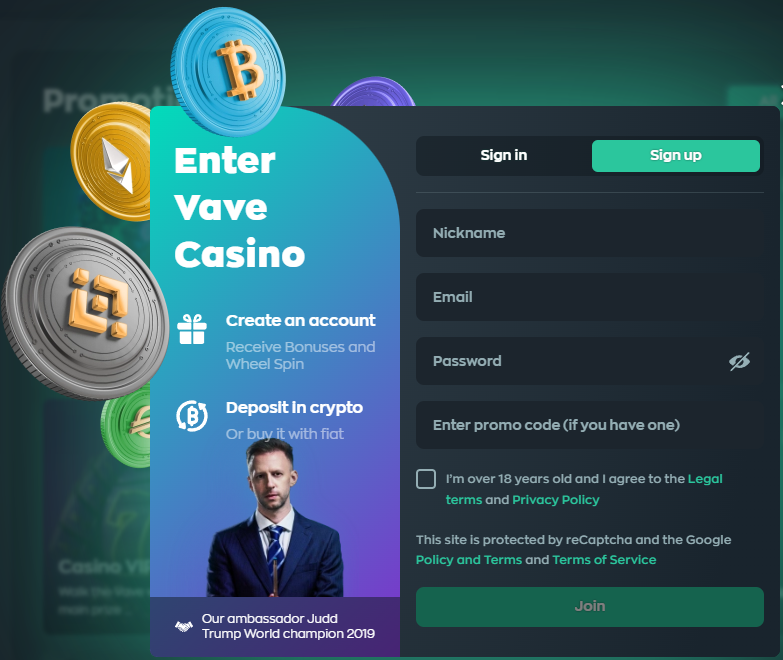 vave casino sign-up process