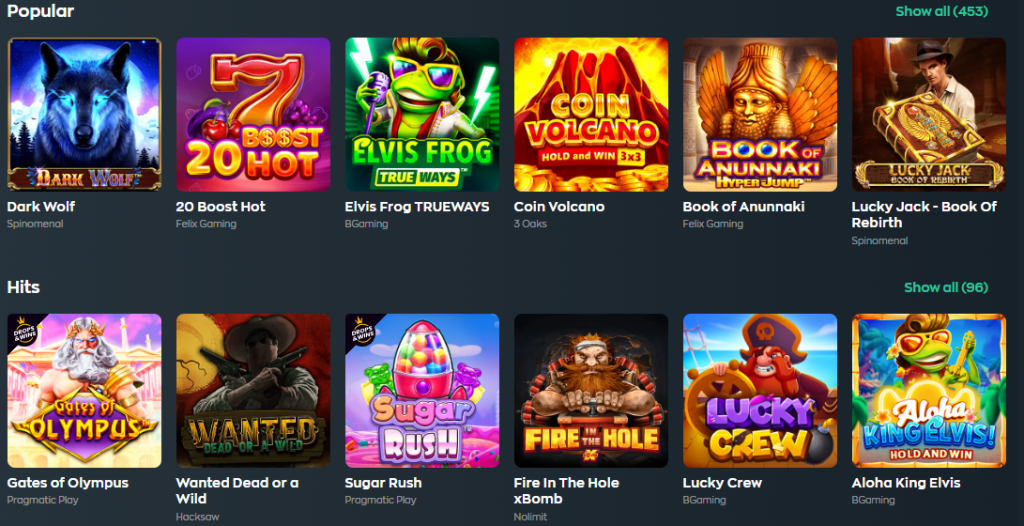 vave.com casino popular slot games